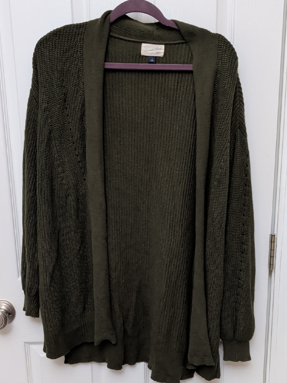Oversized Olive Green Knit Cardigan Sweater Open Front Boho Small NWOT